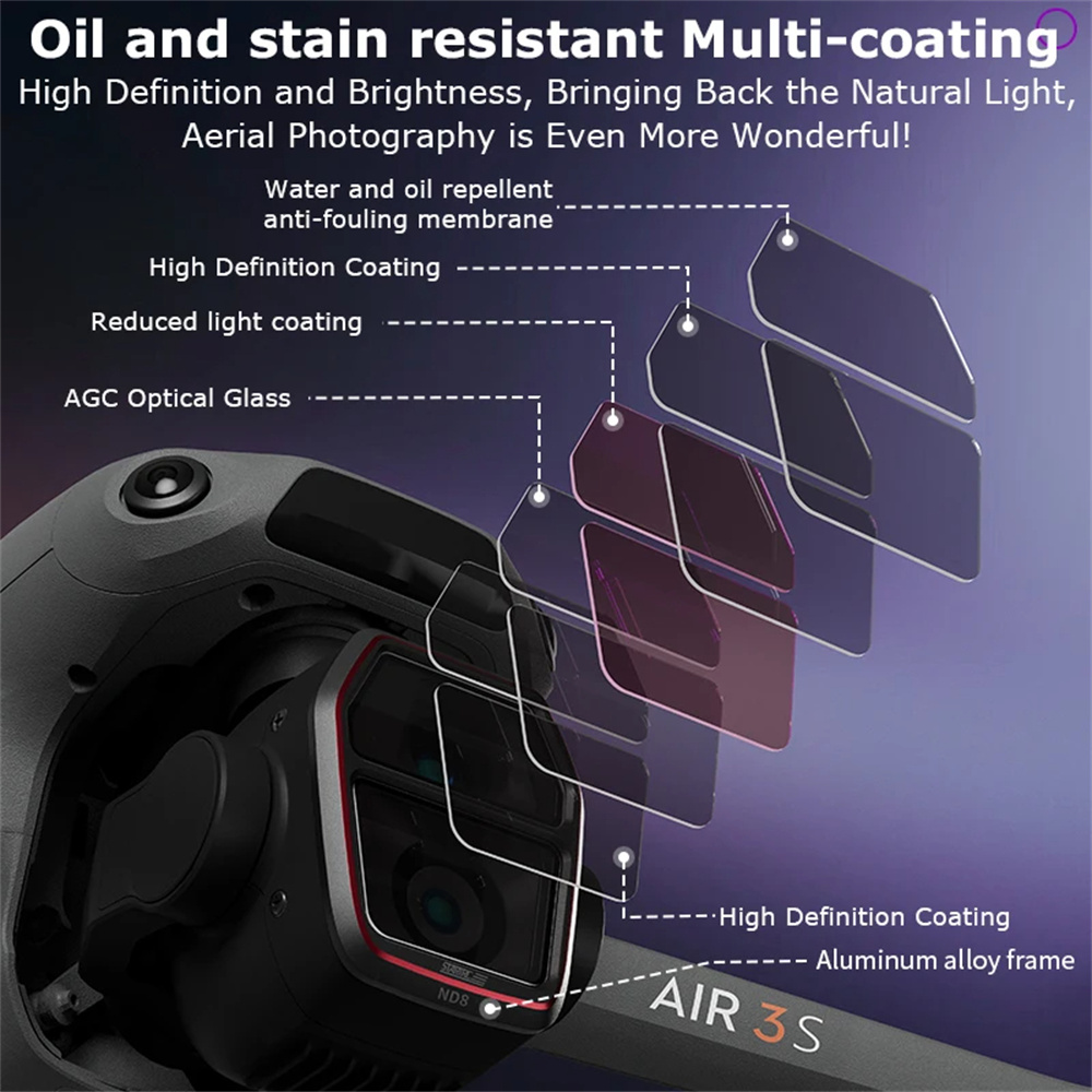 For DJI Air 3S Camera Lens Fil - مراجعة Drone Kit Waterproof وسعره
